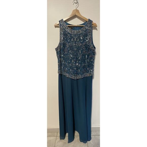 Beaded Gown Blue With Scarf Size Large Vintage - Picture 2 of 16